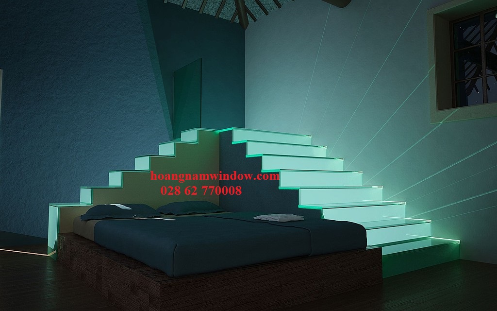 Cầu thang có đèn LED hình khối